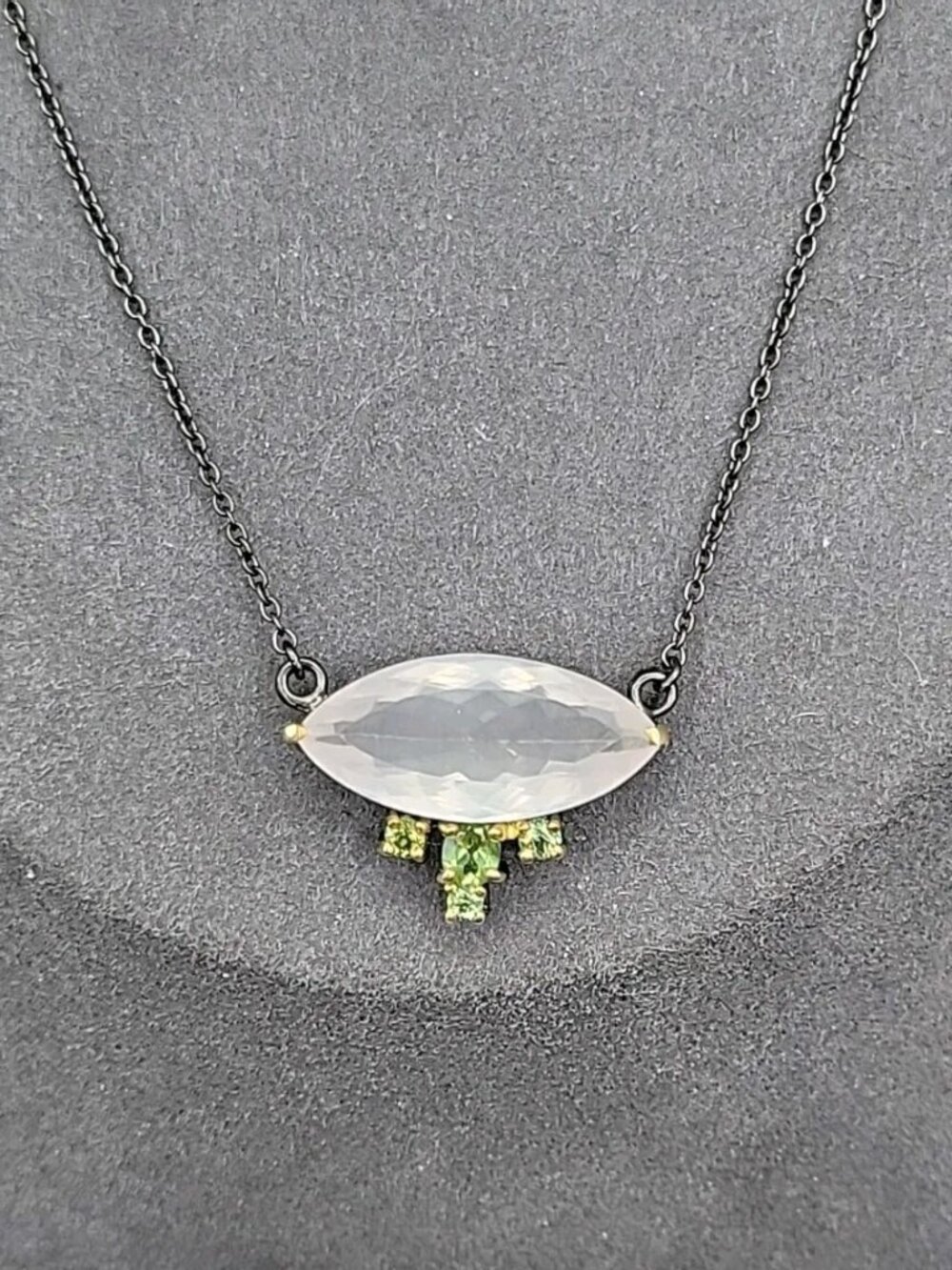 10ct Rose Quartz Peridot Sterling Silver Pendant Necklace 20" 925 Chain Stunning - Picture 3 of 16